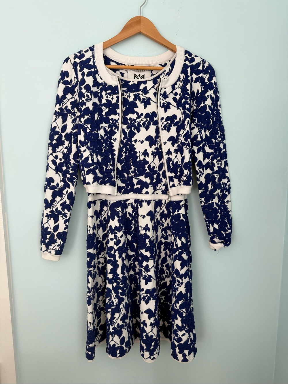 Milly Navy and White Floral Midi Dress with Cropped Jacket